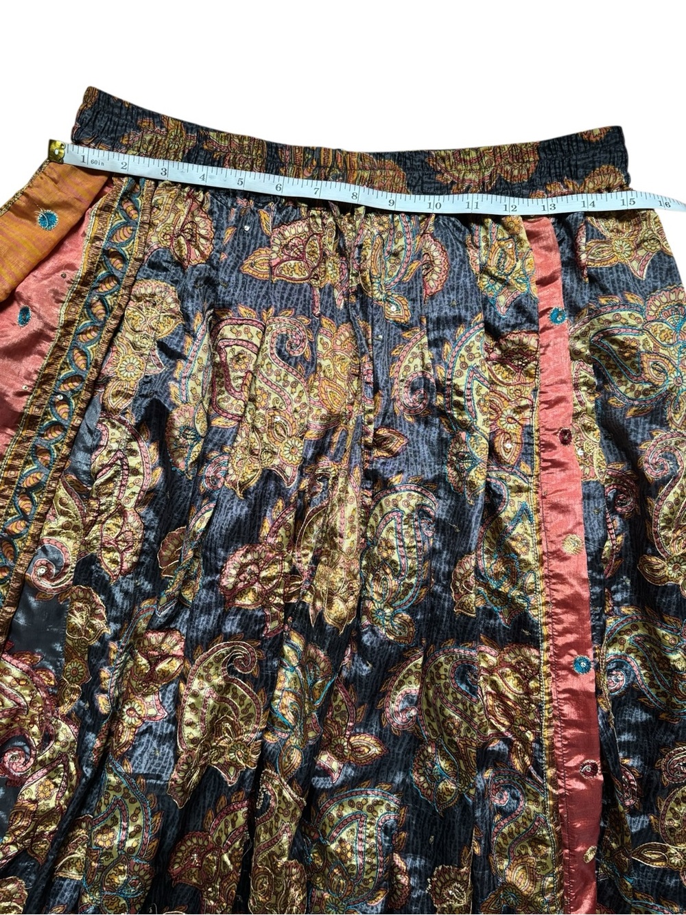 Boho Paisley Maxi Skirt in Saffron and Charcoal - Picture 3 of 7